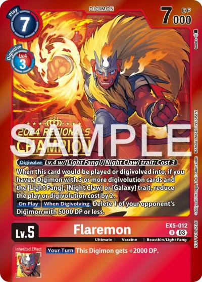 Flaremon 2024 Regionals Champion EX5-012 U Animal Colosseum Digimon card