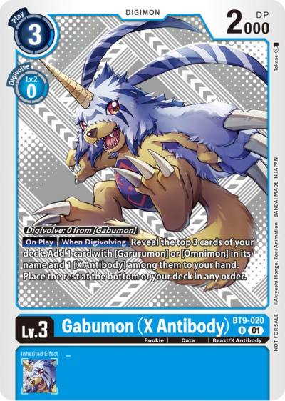 Gabumon X Antibody Starter Deck 15 and 16 Pre Release BT9-020 U X Record Digimon card