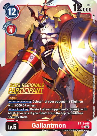 Gallantmon 2023 Regionals Participant BT12-018 SR Across Time Digimon card