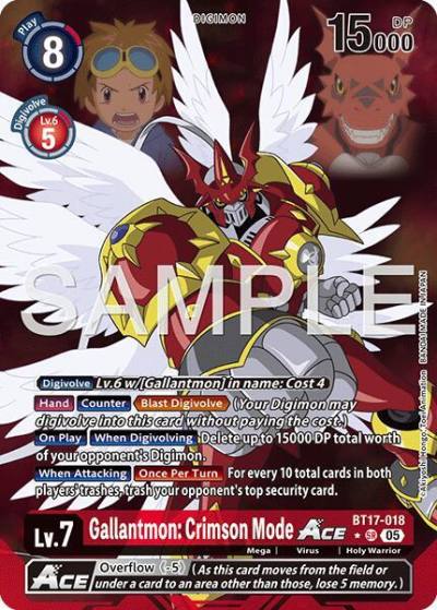Gallantmon: Crimson Mode ACE Alternate Art BT17-018 SR Advanced Booster Digimon Generation Digimon card