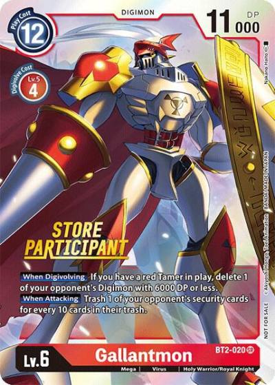 Gallantmon Store Participant BT2-020 SR Release Special Booster 1.0 Digimon card