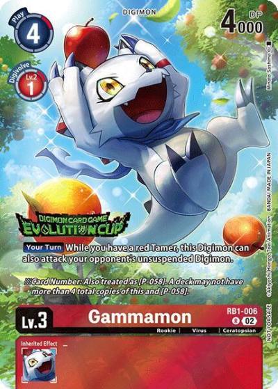 Gammamon August 2024 Evolution Cup Participant RB1-006 R Resurgence Booster Digimon card