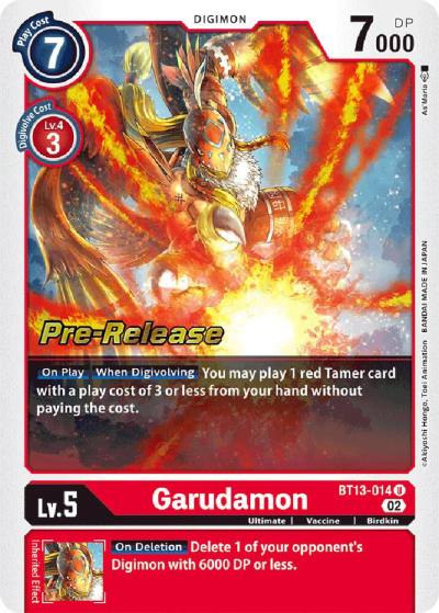 Garudamon BT13-014 U Versus Royal Knights Pre-Release Cards Digimon card