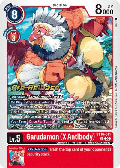 Garudamon X Antibody BT16-011 U Beginning Observer Pre-Release Cards Digimon card