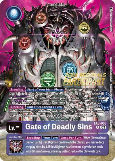 Gate of Deadly Sins 2024 Regionals Participant EX6-006 R Infernal Ascension Digimon card