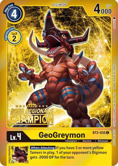GeoGreymon 2023 Regionals Champion BT2-035 C Release Special Booster 1.5 Digimon card