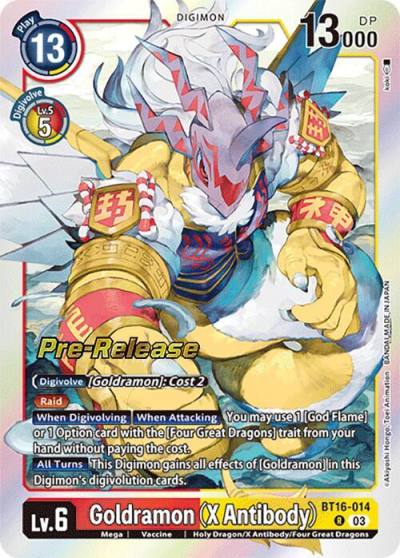 Goldramon X Antibody BT16-014 R Beginning Observer Pre-Release Cards Digimon card