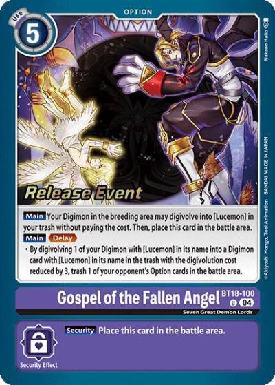 Gospel of the Fallen Angel BT18-100 U Release Special Booster 2.0 Celebration Event Cards Digimon card
