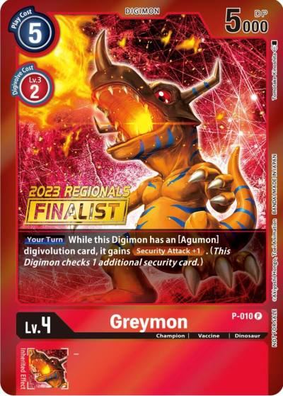 Greymon 2023 Regionals Finalist P-010 P Digimon Promotion Cards Digimon card