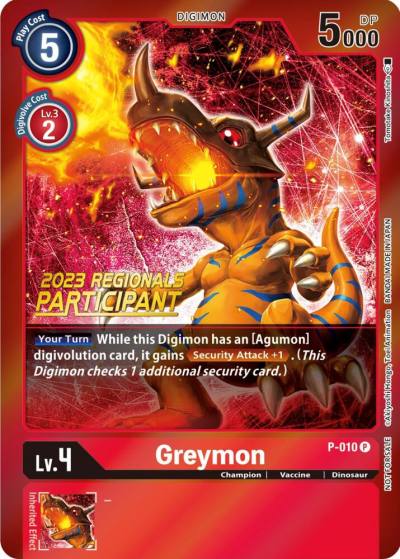 Greymon 2023 Regionals Participant P-010 P Digimon Promotion Cards Digimon card
