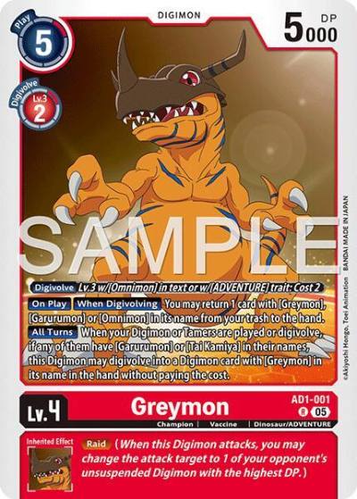 Greymon AD1-001 R Advanced Booster Digimon Generation Digimon card