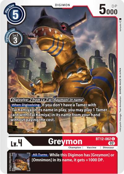 Greymon BT12-062 C Across Time Digimon card