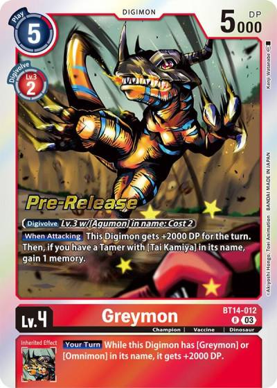 Greymon BT14-012 R Blast Ace Pre-Release Cards Digimon card