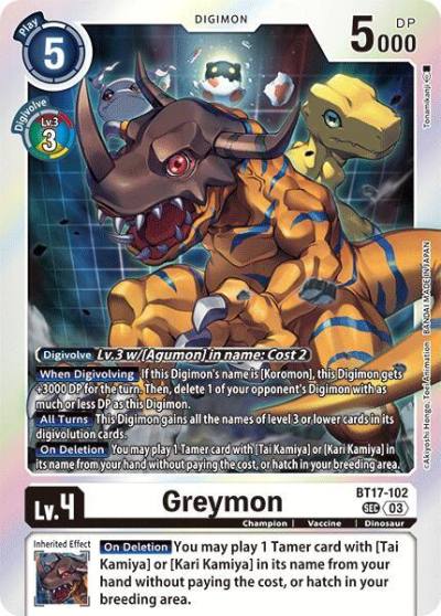 Greymon BT17-102 SEC Secret Crisis Digimon card