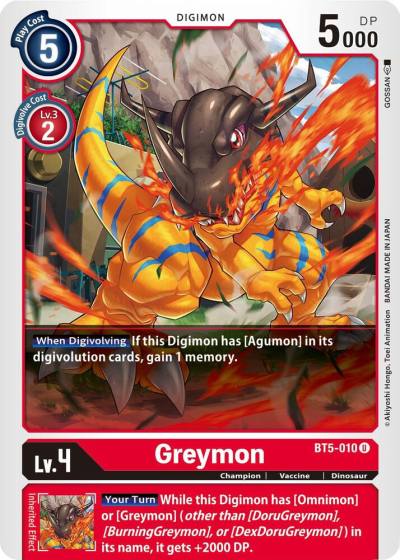 Greymon BT5-010 U Battle of Omni Digimon card