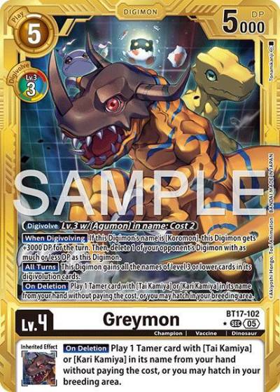 Greymon Gold Border BT17-102 SEC Advanced Booster Digimon Generation Digimon card