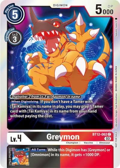 Greymon Official Tournament Pack Vol11 BT12-062 C Across Time Digimon card