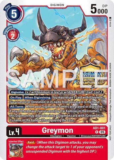 Greymon World Championship 26–27 Regionals Season 1 AD1-001 R Advanced Booster Digimon Generation Digimon card