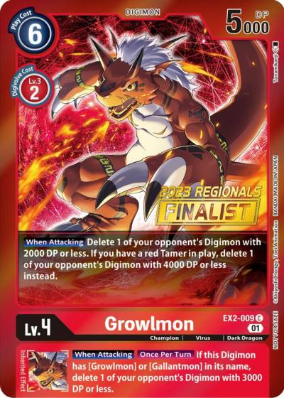 Growlmon 2023 Regionals Finalist EX2-009 C Digital Hazard Digimon card