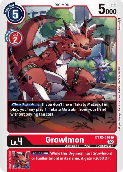 Growlmon BT12-010 C Across Time Digimon card