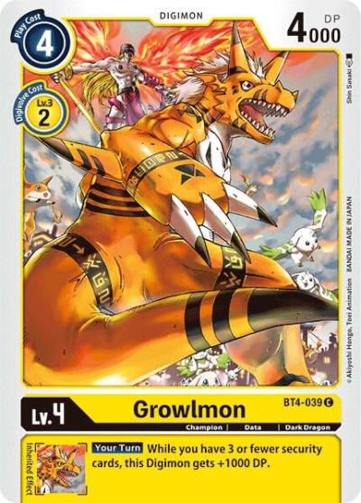 Growlmon BT4-039 C Great Legend Digimon card