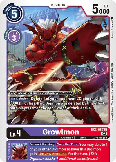 Growlmon EX3-057 C Draconic Roar Digimon card
