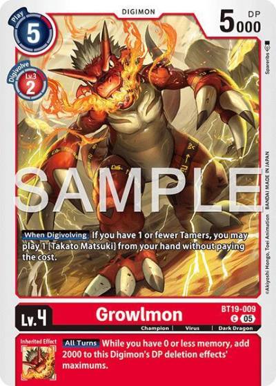 Growlmon Reprint BT19-009 C Advanced Booster Digimon Generation Digimon card