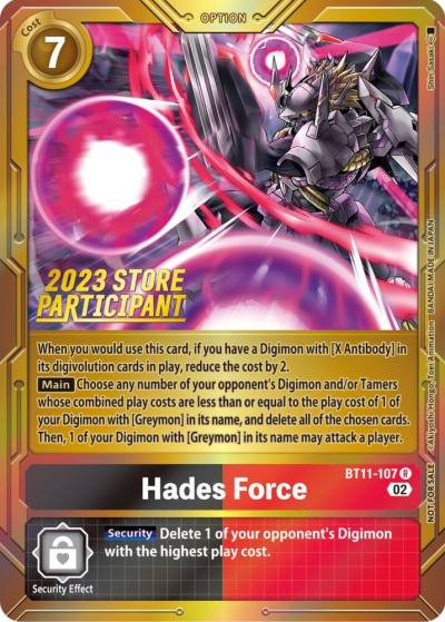 Hades Force 2023 Store Participant BT11-107 R Dimensional Phase Digimon card