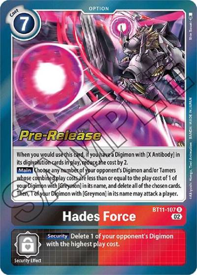 Hades Force BT11-107 R Dimensional Phase Pre-Release Cards Digimon card