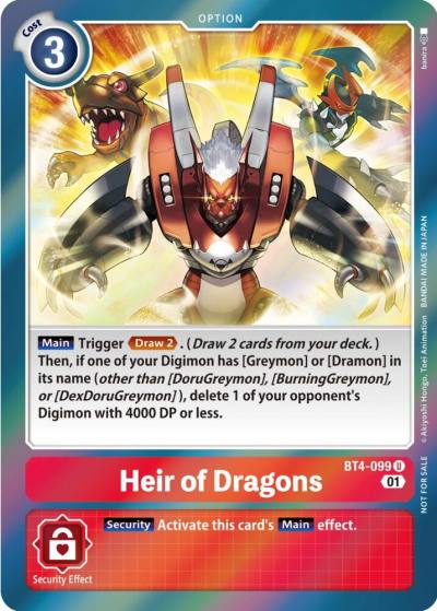 Heir of Dragons ST 11 Special Entry Pack BT4-099 U Great Legend Digimon card