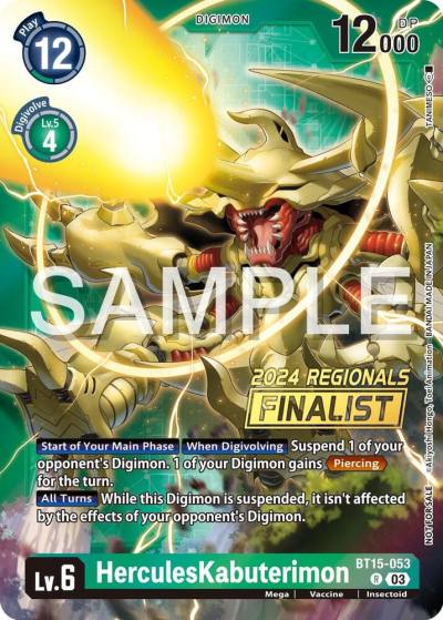 HerculesKabuterimon 2024 Regionals Finalist BT15-053 R Exceed Apocalypse Digimon card