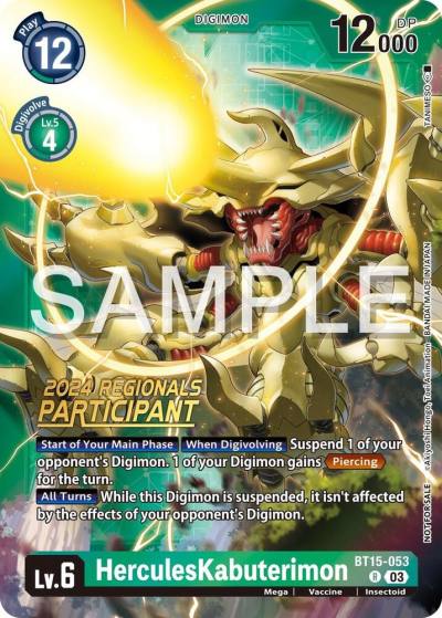 HerculesKabuterimon 2024 Regionals Participant BT15-053 R Exceed Apocalypse Digimon card