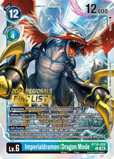 Imperialdramon Dragon Mode 2024 Regionals Finalist BT16-028 R Beginning Observer Digimon card