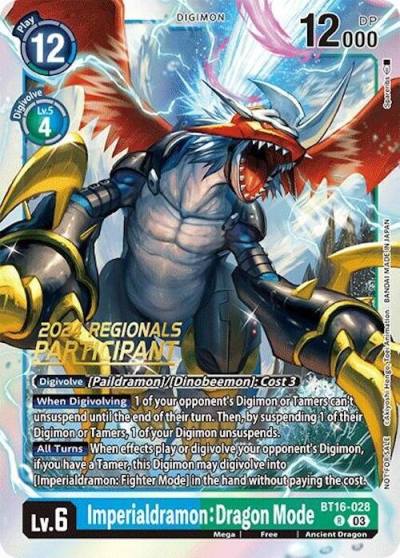 Imperialdramon Dragon Mode 2024 Regionals Participant BT16-028 R Beginning Observer Digimon card