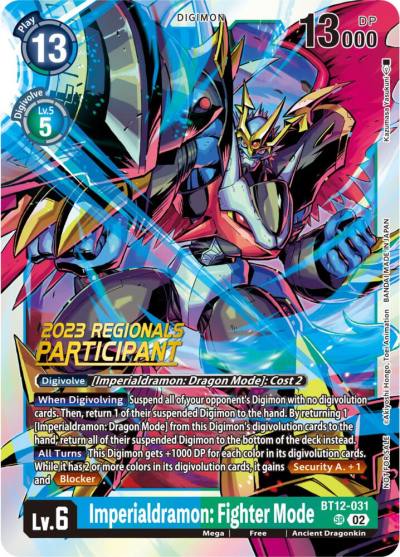 Imperialdramon Fighter Mode 2023 Regionals Participant BT12-031 SR Across Time Digimon card