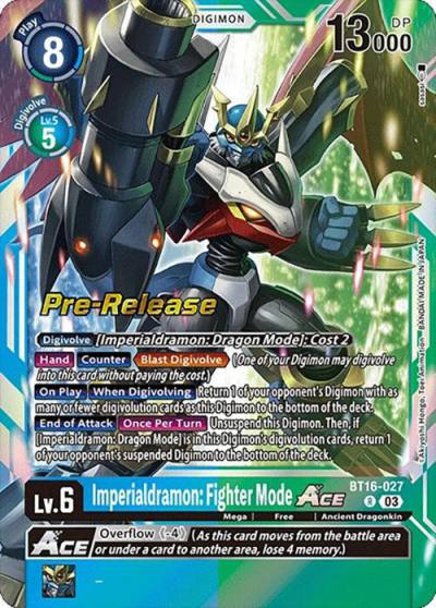 Imperialdramon Fighter Mode ACE BT16-027 R Beginning Observer Pre-Release Cards Digimon card