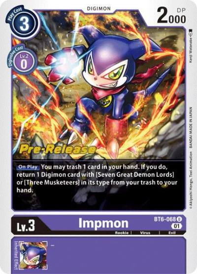 Impmon BT6-068 U Double Diamond Pre-Release Cards Digimon card