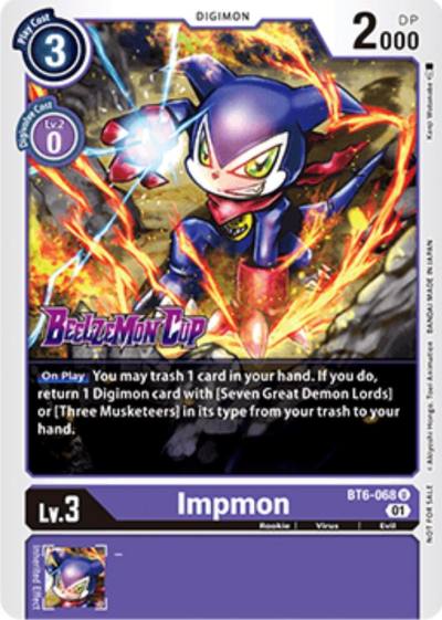 Impmon Beelzemon Cup Participation BT6-068 U Starter Deck 14: Beelzemon Advanced Deck Set Pre-Release Cards Digimon card