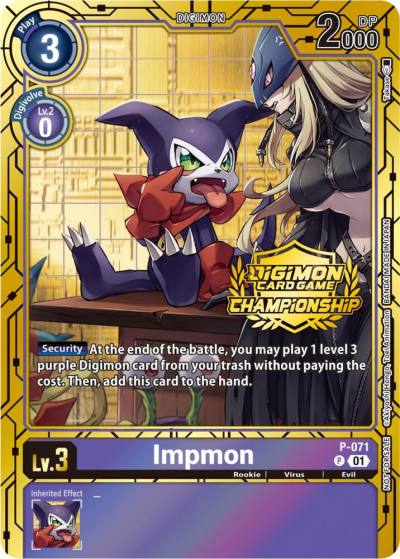 Impmon Championship 2023 Gold Card Set P-071 P Digimon Promotion Cards Digimon card