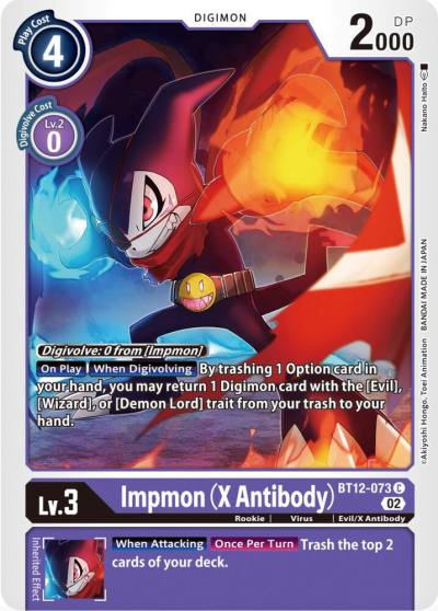 Impmon X Antibody BT12-073 C Across Time Digimon card