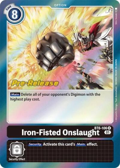 Iron Fisted Onslaught BT6-106 R Double Diamond Pre-Release Cards Digimon card
