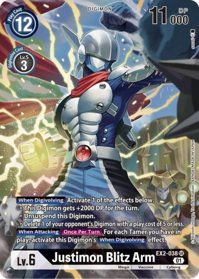 Justimon Blitz Arm Alternate Art EX2-038 SR Digital Hazard Digimon card