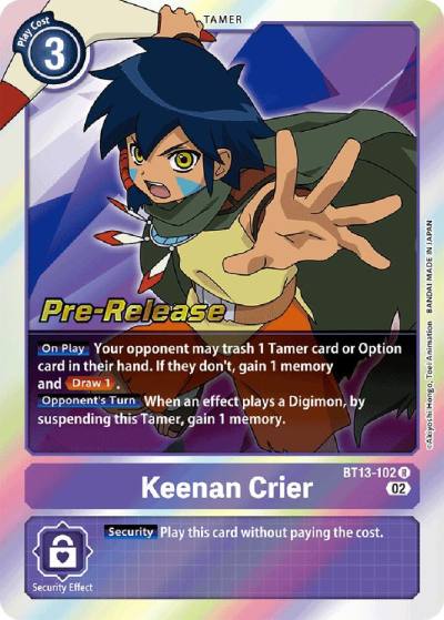 Keenan Crier BT13-102 R Versus Royal Knights Pre-Release Cards Digimon card