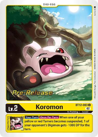 Koromon BT12-003 U Across Time Pre-Release Cards Digimon card