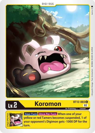 Koromon BT12-003 U Across Time Digimon card
