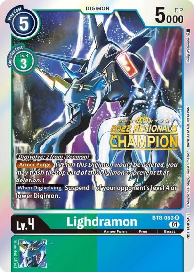 Lighdramon 2022 Championship Offline Regional Online Champion BT8-053 R New Awakening Digimon card