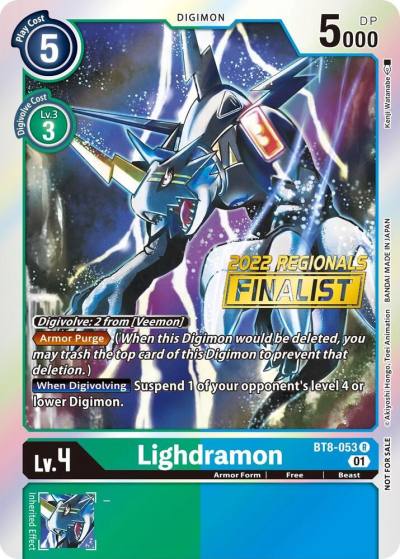 Lighdramon 2022 Championship Offline Regional Online Finalist BT8-053 R New Awakening Digimon card