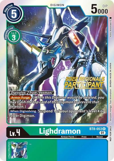 Lighdramon 2022 Championship Offline Regional Online Participant BT8-053 R New Awakening Digimon card