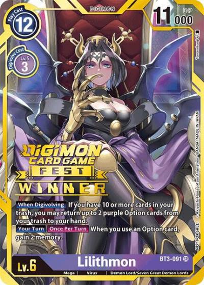 Lilithmon Digimon Card Game Fest 2022 Winner BT3-091 SR Release Special Booster 1.0 Digimon card