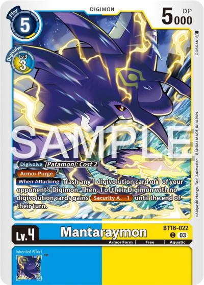 Mantaraymon BT16-022 C Beginning Observer Digimon card
